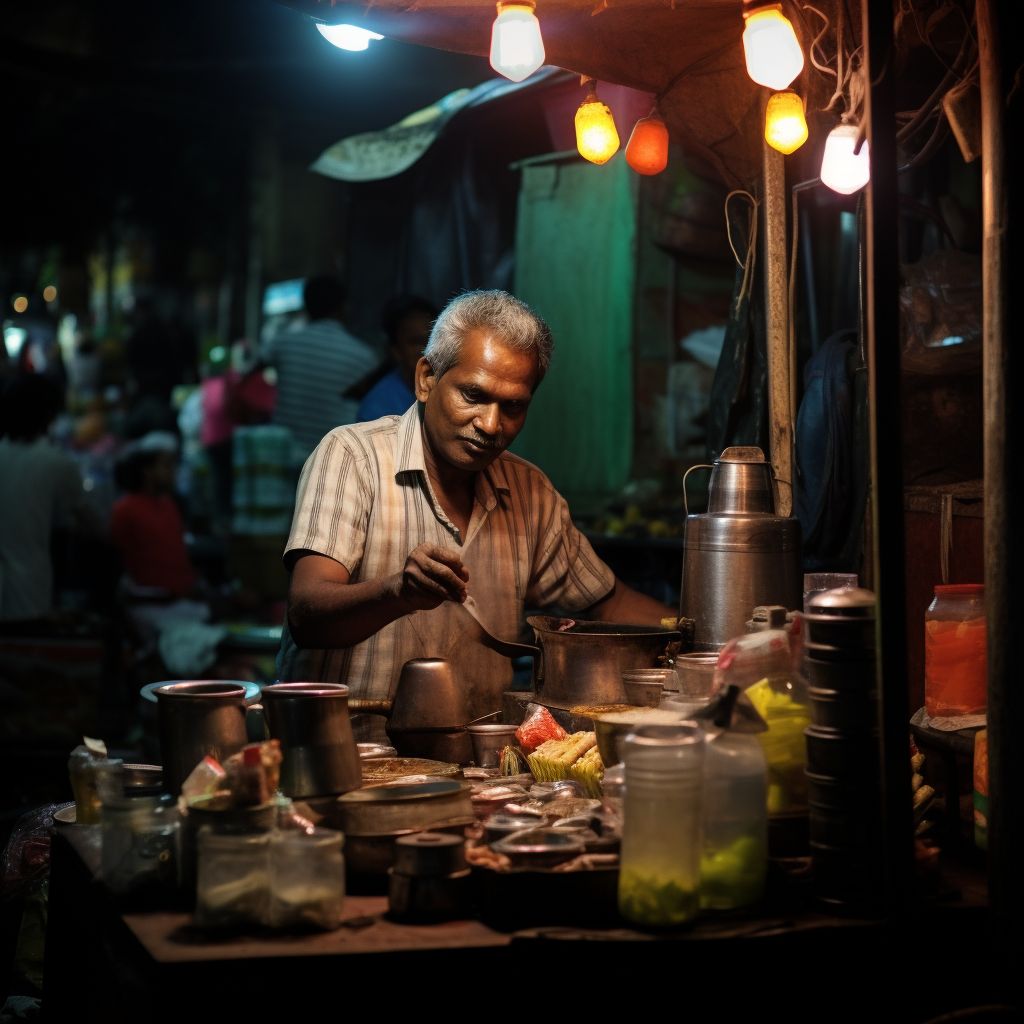 Kerala Man Making a Tea in a Small Tea Shop